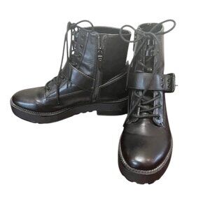 BERSHKA Combat Boots Black Buckle Ankle Chunky Sole Size 8/39